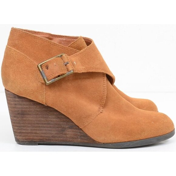 Lucky Brand Sumarah Leather Ankle Wedge Booties Women's Size 7 - Picture 2 of 7